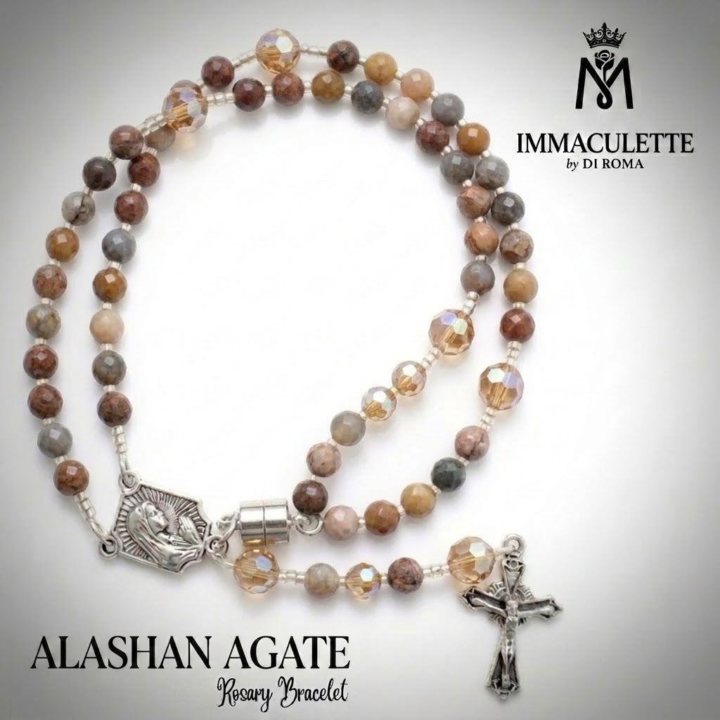 Alashan Agate & Fine Light Colorado Topaz AB Crystal IMMACULETTE (TM) Rosary Bracelet