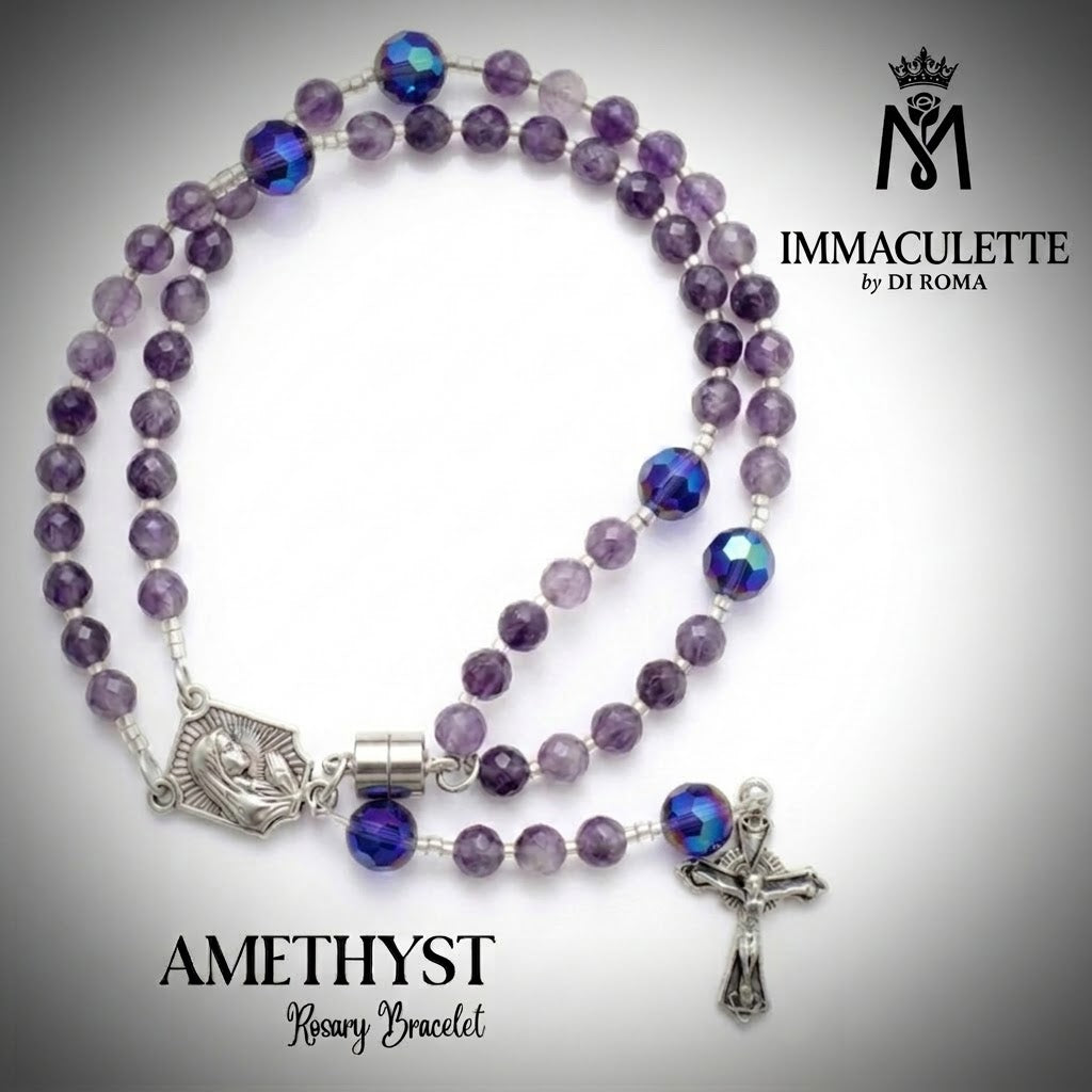 Amethyst & Fine Deep Tanzanite AB Crystal IMMACULETTE (TM) Rosary Bracelet