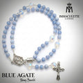 Blue Agate & Fine White Opal AB Crystal IMMACULETTE (TM) Rosary Bracelet