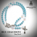 Blue Chalcedony & Fine White Opal AB Crystal IMMACULETTE (TM) Rosary Bracelet