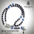 Blue Sandstone & Fine Capri Blue AB Crystal IMMACULETTE (TM) Rosary Bracelet