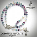 Colorful Fluorite & Fine White Opal AB Crystal IMMACULETTE (TM) Rosary Bracelet