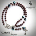 Garnet and Fine Jet AB Crystal IMMACULETTE (TM) Rosary Bracelet