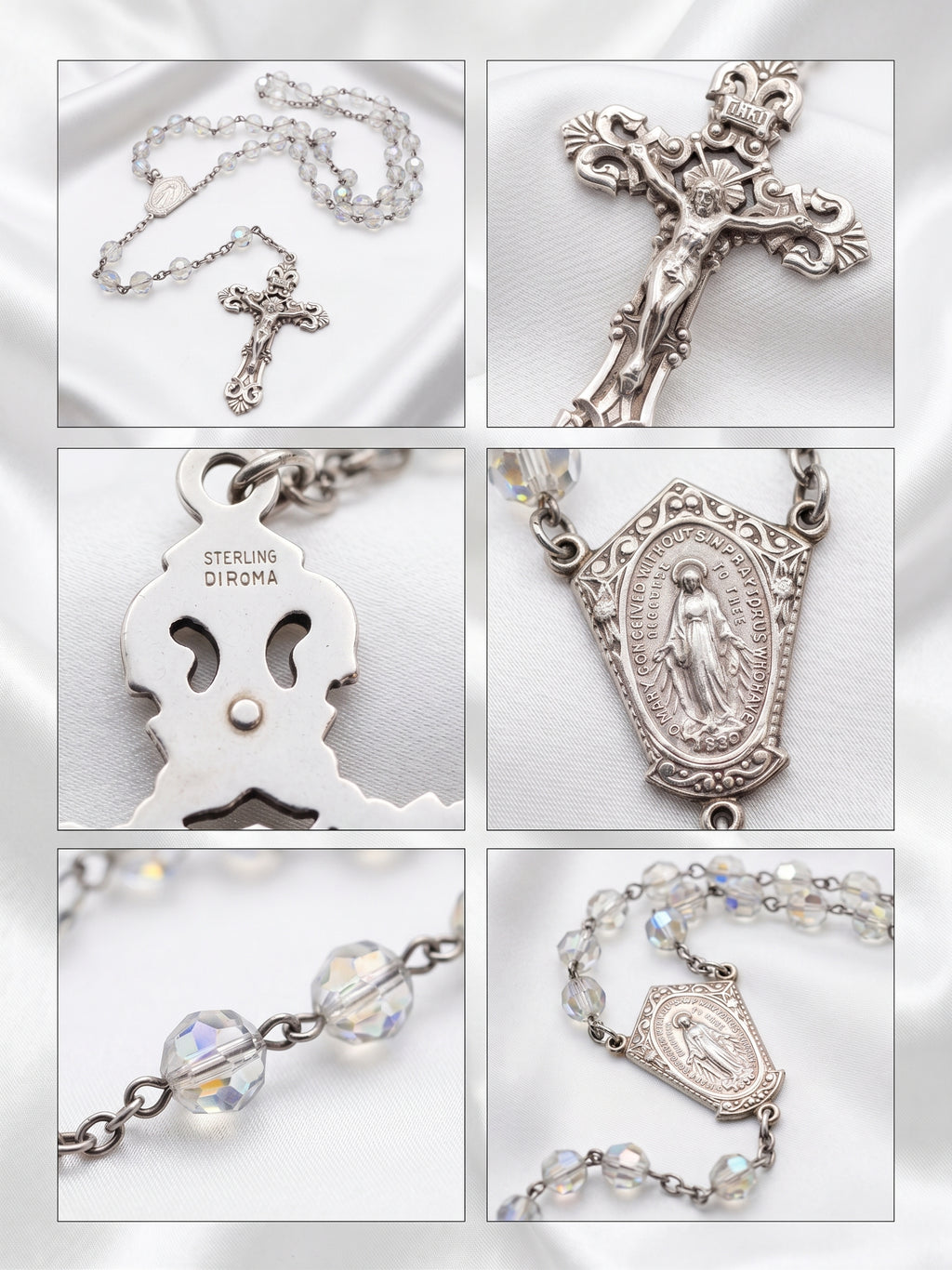 Vintage Di Roma STERLING Silver Faceted Fine Crystal Rosary c. 1940's-1950's
