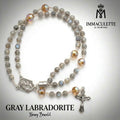 Gray Labradorite and Fine Light Colorado Topaz AB Crystal IMMACULETTE (TM) Rosary Bracelet