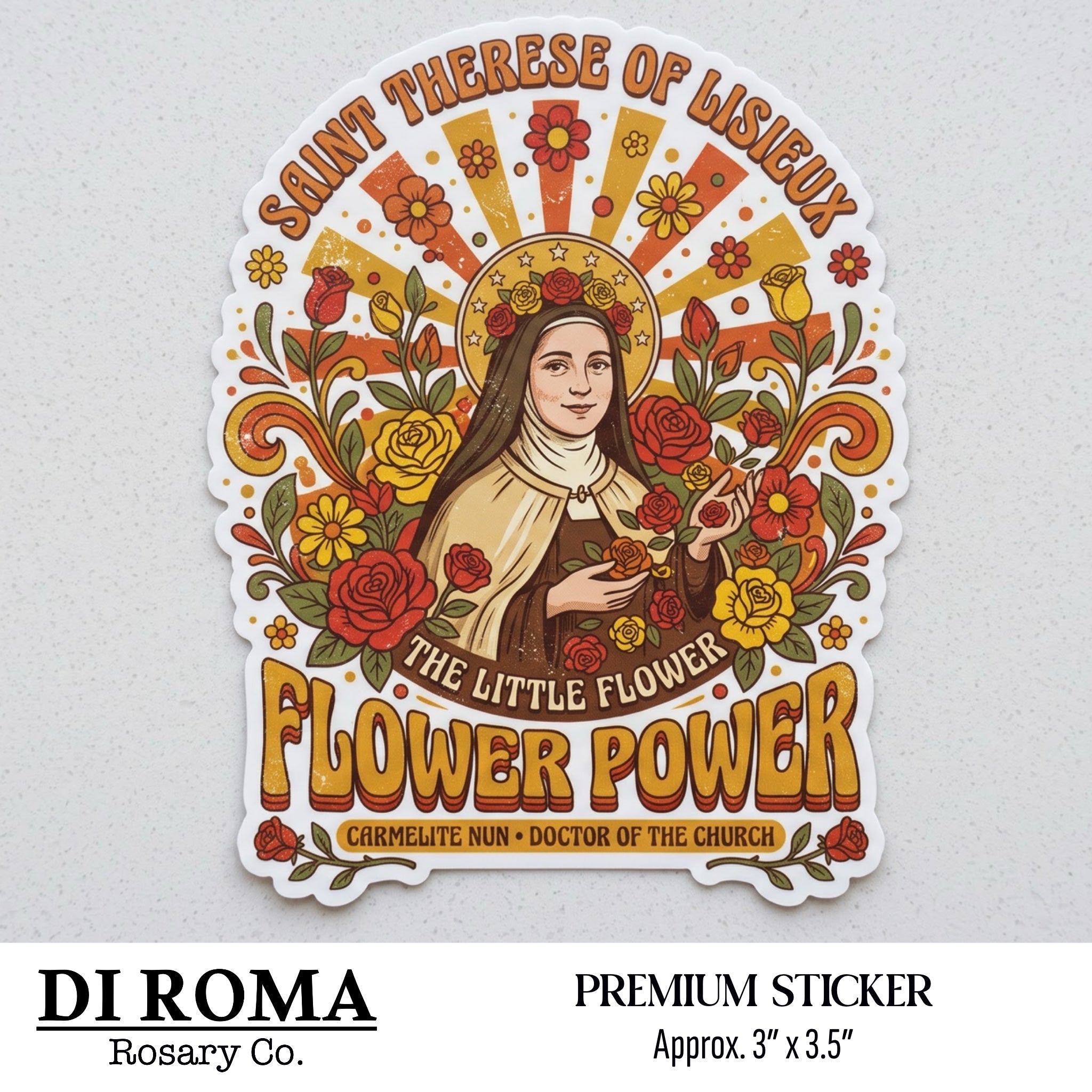 Saint Therese Flower Power Retro Premium Sticker