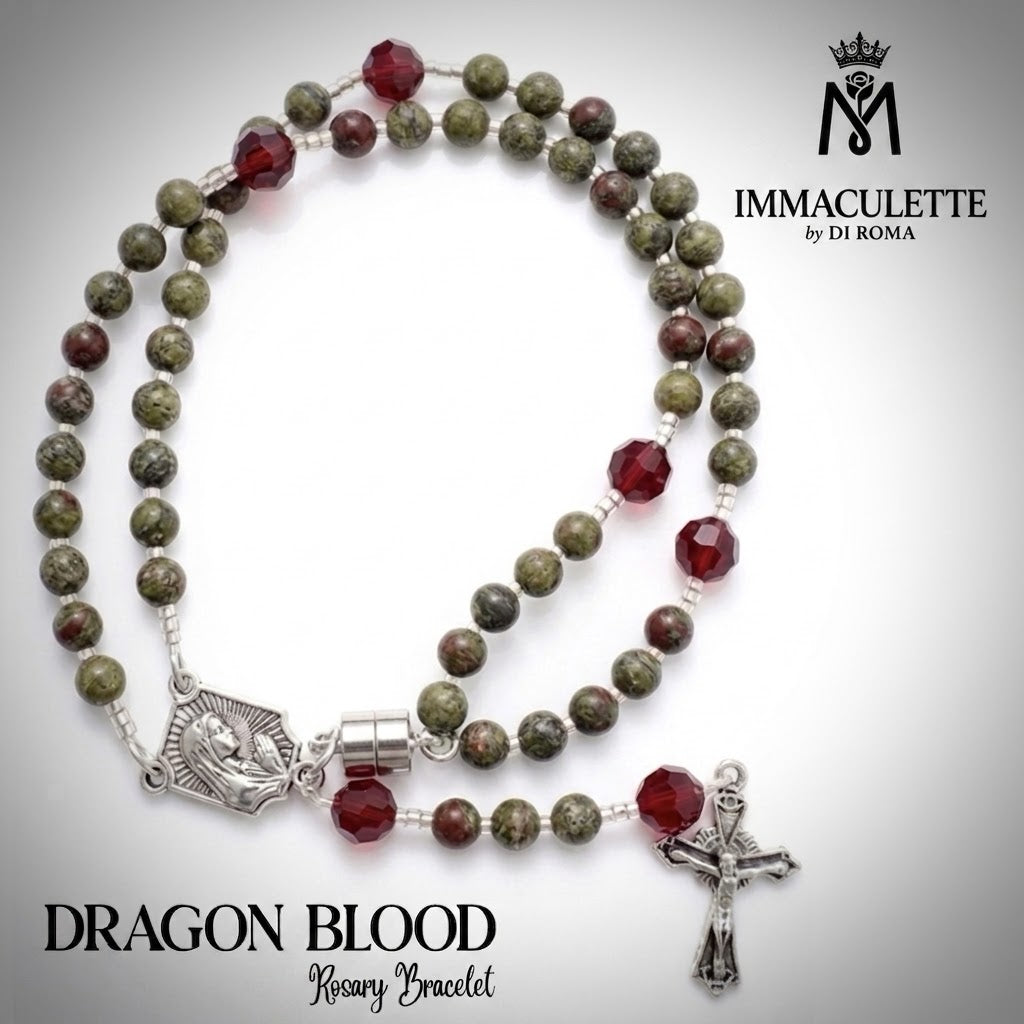 Dragon Blood and Fine Martyr Red AB Crystal IMMACULETTE (TM) Rosary Bracelet