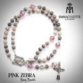 Pink Zebra & Fine Pink Sapphire AB Crystal IMMACULETTE (TM) Rosary Bracelet