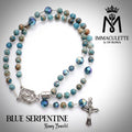 Blue Serpentine & Fine Capri Blue AB Crystal IMMACULETTE (TM) Rosary Bracelet