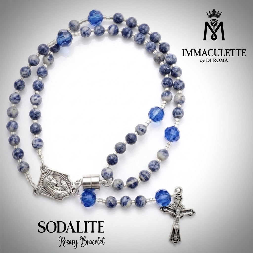 Blue Sodalite & Fine Capri Blue AB Crystal IMMACULETTE (TM) Rosary Bracelet