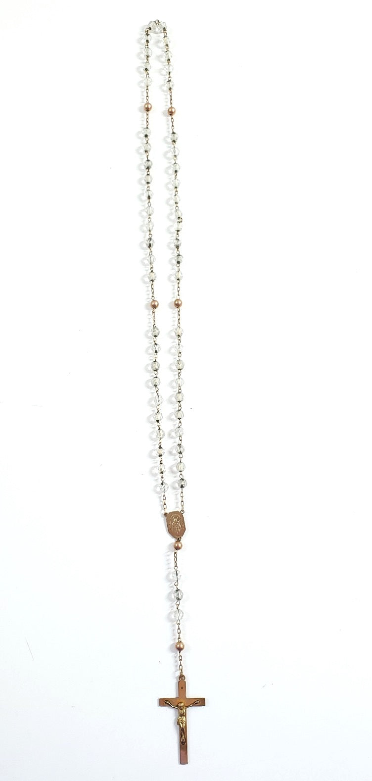 Vintage Gold Tone Di Roma Faceted Fine Crystal Rosary c. 1940's-1950's