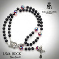 Lava Rock & Fine Martyr Red AB Crystal IMMACULETTE (TM) Rosary Bracelet