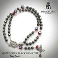 Matte Gray Black Hematite and Fine Martyr Red AB Crystal IMMACULETTE (TM) Rosary Bracelet