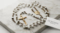 Vintage DiRoma Mid-Century White Milk Glass Rosary c. 1940's-1950's