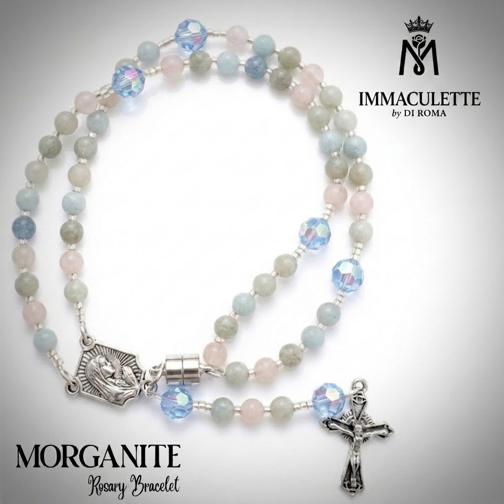 Morganite & Light Sapphire AB Fine Crystal IMMACULETTE (TM) Rosary Bracelet
