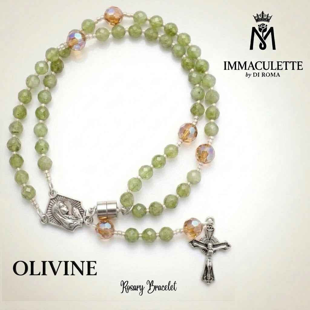 Olivine & Fine Light Colorado Topaz AB Crystal IMMACULETTE (TM) Rosary Bracelet