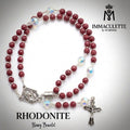 Rhodonite & Fine White Opal AB Crystal IMMACULETTE (TM) Rosary Bracelet
