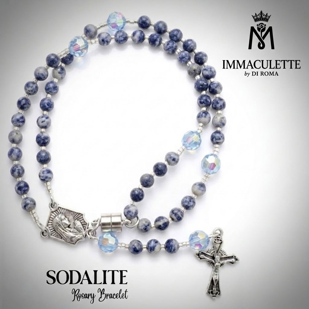 Sodalite & Fine Light Sapphire AB Crystal IMMACULETTE (TM) Rosary Bracelet