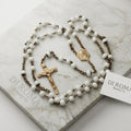 Vintage Di Roma White Milk Glass Rosary c. 1940's - 1950's